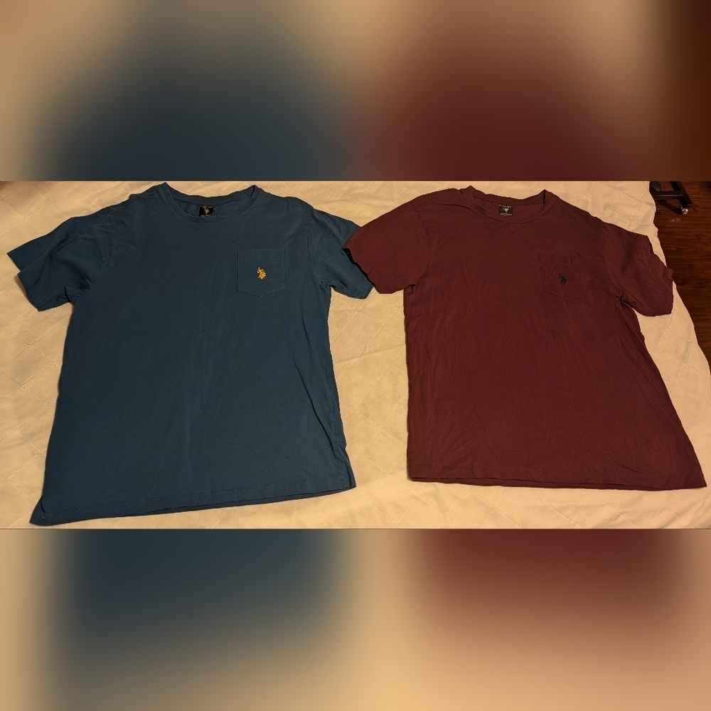 U.S. Polo Assn. Men's Crew Neck Pocket 2PCS Lot Tees Size L Pre-owned Excellent